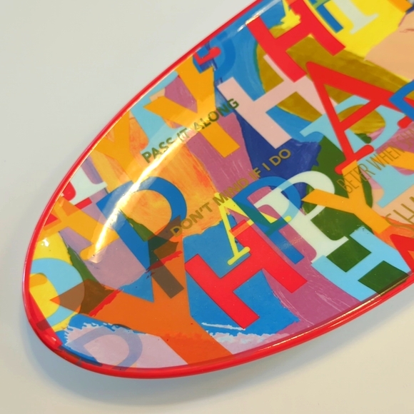 Anthropologie Happy Ceramic Tray Serving Platter Decor Multicolor Inspirational - Picture 2 of 5